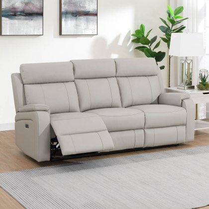 Formello 3 Seater Electric Reclining Sofa Leather Light Grey Formello 3 Seater Electric Reclining Sofa Leather Light Grey