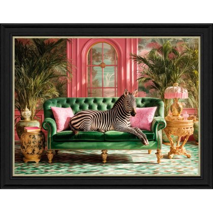 Tropical Lounging Zebra 90cm x 70cm Picture Black Frame Tropical Lounging Zebra 90cm x 70cm Picture Black Frame