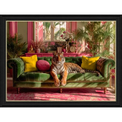 Tropical Lounging Tiger 110cm x 84cm Picture Black Frame Tropical Lounging Tiger 110cm x 84cm Picture Black Frame