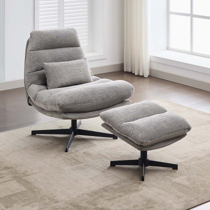 Pichu Swivel Armchair & Footstool Fabric Grey