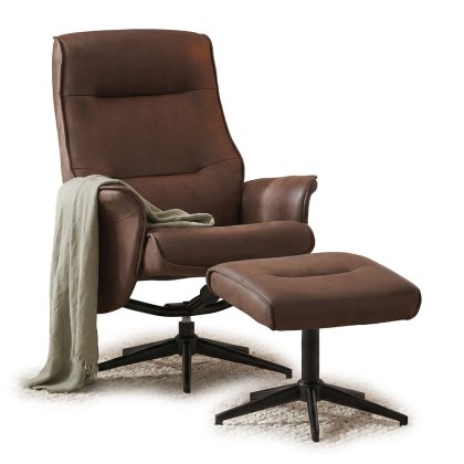 Casper Swivel & Reclining Armchair + Footstool Faux Leather Brown