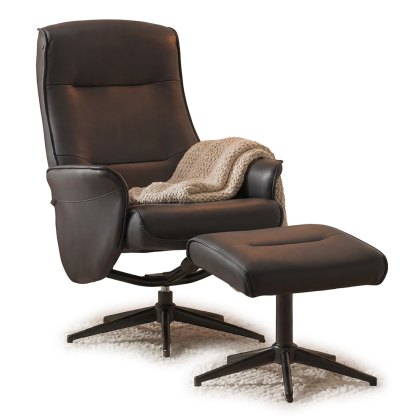 Casper Swivel & Reclining Armchair + Footstool Faux Leather Ocean Blue