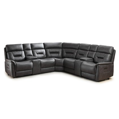 Francesco 5 Seater Electric Reclining Corner Sofa With 2 Consoles Faux Suede Grey Francesco 5 Seater Electric Reclining Corner Sofa With 2 Consoles Faux Suede Grey