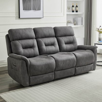 Francesco 3 Seater Electric Reclining Sofa Faux Suede Grey Francesco 3 Seater Electric Reclining Sofa Faux Suede Grey