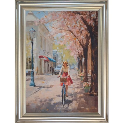 Cycling Through Town 80cm x 60cm Framed Picture Cycling Through Town 80cm x 60cm Framed Picture