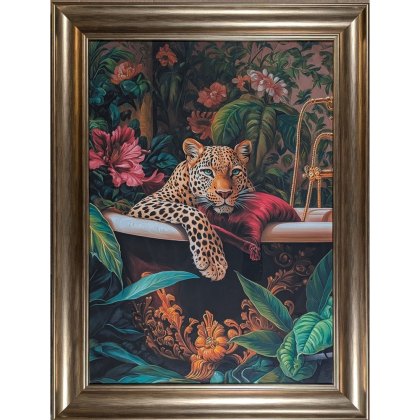 Leopard in the Bath 80cm x 60cm Picture Gold Frame