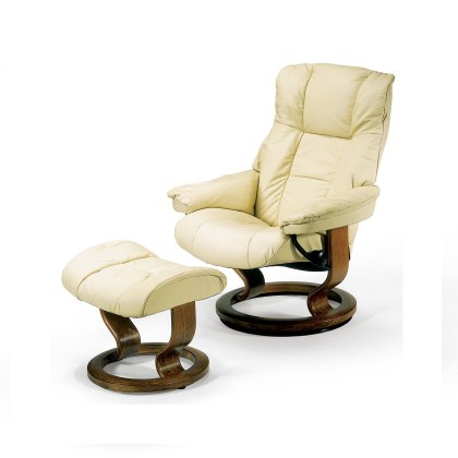 Mayfair Small Chair With Classic Base + Footstool Paloma Leather Mayfair Small Chair With Classic Base + Footstool Paloma Leather