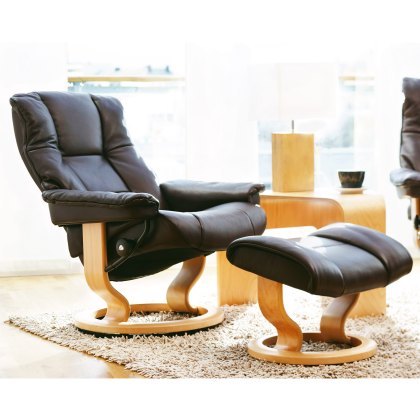 Mayfair Medium Chair With Classic Base + Footstool Cori Leather