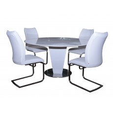 Alessandria  4-6 Person Round Dining Table & 4 White Paderna Dining Chairs