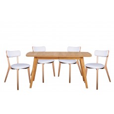 Bjorn 4-6 Person Extending Dining Table & 4 Dining Chairs C/W Grey Fabric Seat Pad & Back