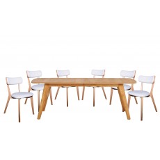 Bjorn 6-10 Person Extending Dining Table & 6 Dining Chairs C/W Grey Fabric Seat Pad & Back