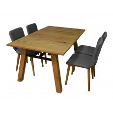Eerika Veneer Wild Oak 4-6 Person Extending Dining Table & 4 Grey Upholstered Dining Chairs