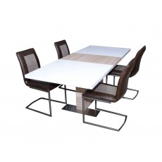 Frode 6-8 Person Extending Dining Table & 4 Timothy Brown PU Leather Look Dining Chairs