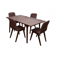 Zurich Natural Walnut 4-6 Person Dining Table & 4 Brown Upholstered Dining Chairs