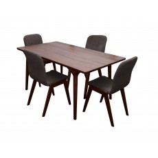 Zurich Natural Walnut 4-6 Person Dining Table & 4 Chocolate Upholstered Dining Chairs