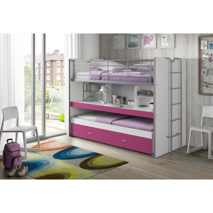 Bonny High Sleeper With Desk & Pull Out Bed Fuchsia