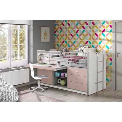 Bonny Mid Sleeper With Slide Out Desk Light Pink