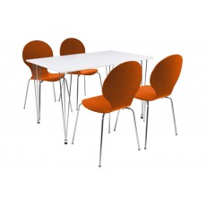 Lene 4 Person Rectangle Dining Table + 4 Orange Marcus Chairs