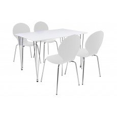 Lene 4 Person Rectangle Dining Table + 4 White Marcus Chairs