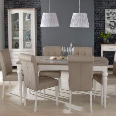 Freeport 4-6 Person Grey Washed Oak Extending Table + 6  Faux Leather Upholstered Dining Chairs