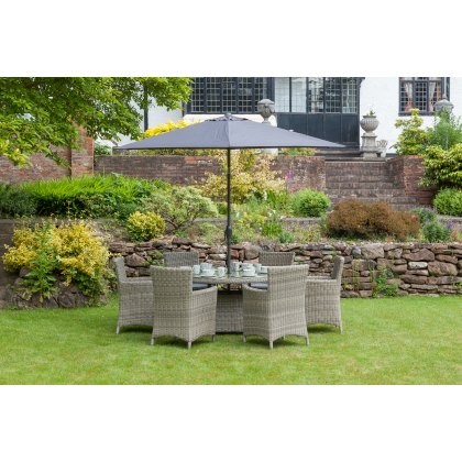 Wentworth Grey 6 Seater Round Table Dining Set With Carver Chairs Sand