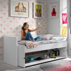 Denver Single (90cm) Bed + Study Desk Unit White Denver Single (90cm) Bed + Study Desk Unit White