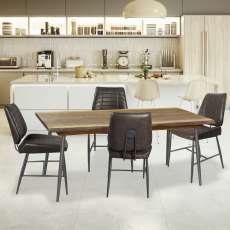 Live Edge 6 Person Oak Dining Table & 4 Cortina Vegan Leather Dining Chairs Chestnut Live Edge 6 Person Oak Dining Table & 4 Cortina Vegan Leather Dining Chairs Chestnut