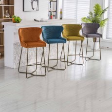 Karla Low Bar Stool Velvet Fabric Grey