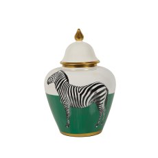 Zebra Small Jar Green, Black, White & Gold Zebra Small Jar Green, Black, White & Gold