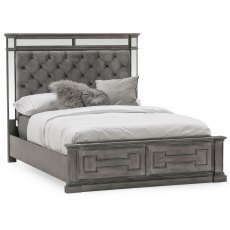 Nevada Bedstead Grey & Mirrored With Fabric Headboard (Multiple Sizes)