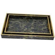Serving Trays (Set Of 2) Deep Blues With Gold Trim Serving Trays (Set Of 2) Deep Blues With Gold Trim