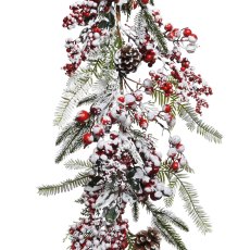Frosted Garland With Red Berries 6ft/180cm
