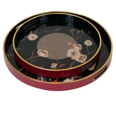 Oriental Bloom Trays (Set Of 2) Red & Black Oriental Bloom Trays (Set Of 2) Red & Black