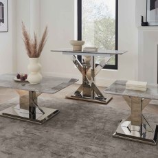 Tremmen Coffee Table Stainless Steel & Milan Grey Marble Top