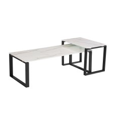 Circe Coffee Table Marbled Glass White (Set Of 2) Circe Coffee Table Marbled Glass White (Set Of 2)