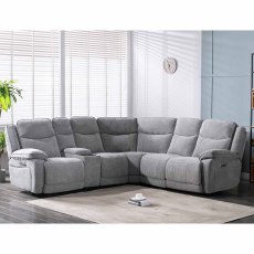 Robson Electric Reclining Corner Unit With Console Fabric Light Grey