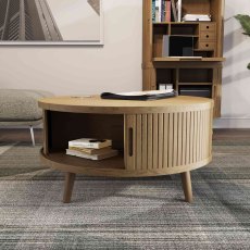 Tambour Round Coffee Table Grey Oak