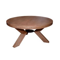 Triomphe Weathered Oak 6 Person Round Dining Table + 4 Dining Chairs With Brown Faux Leather Seats