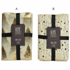 Tablecloth Cream With Gold Design 180cm x 140cm (Choice of 2)