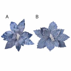 Velvet Poinsettia On Clip With Frost Winter Sky 34cm (Choice of 2) Velvet Poinsettia On Clip With Frost Winter Sky 34cm (Choice of 2)