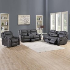 San Antonio Electric Reclining 3 Seater Sofa With Dropdown Tray & Charger Faux Suede Slate