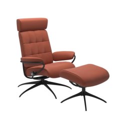 London Chair With Adjustable Headrest Star Base + Footstool Batick Leather London Chair With Adjustable Headrest Star Base + Footstool Batick Leather