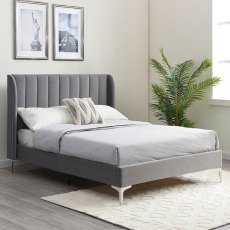 Avery Super King (180cm) Bedstead Fabric Grey Velvet & Chrome Legs Avery Super King (180cm) Bedstead Fabric Grey Velvet & Chrome Legs