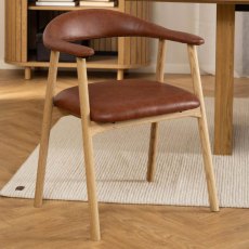 Allie Dining Chair With Armrests Oak & Faux Leather Brown