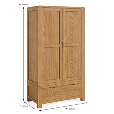 Ellie 2 Door + 1 Drawer Wardrobe Oak