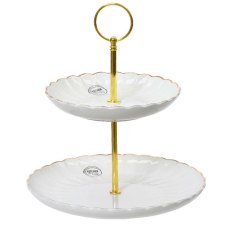 Porcelain Cake Stand With Gold Rim Natural 20cm Porcelain Cake Stand With Gold Rim Natural 20cm