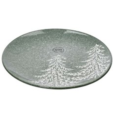 Reactive Glaze Stoneware Plate With Embossed Tree Green (Multiple Sizes)