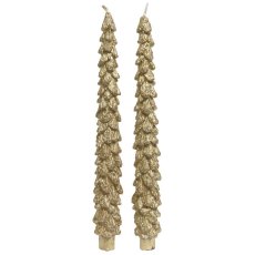Wax Christmas Tree Dinner Candle With Glitter Gold 26cm Wax Christmas Tree Dinner Candle With Glitter Gold 26cm