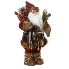 Santa With Tartan Coat, Fur & Skis Red (Multiple Sizes)