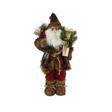 Santa With Tartan Coat, Fur & Skis Red 30cm Santa With Tartan Coat, Fur & Skis Red 30cm